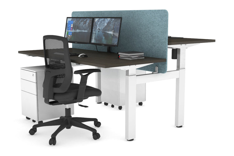 Just Right Height Adjustable 2 Person H-Bench Workstation - White Frame [1400L x 700W]