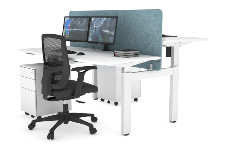 Just Right Height Adjustable 2 Person H-Bench Workstation - White Frame [1400L x 700W]