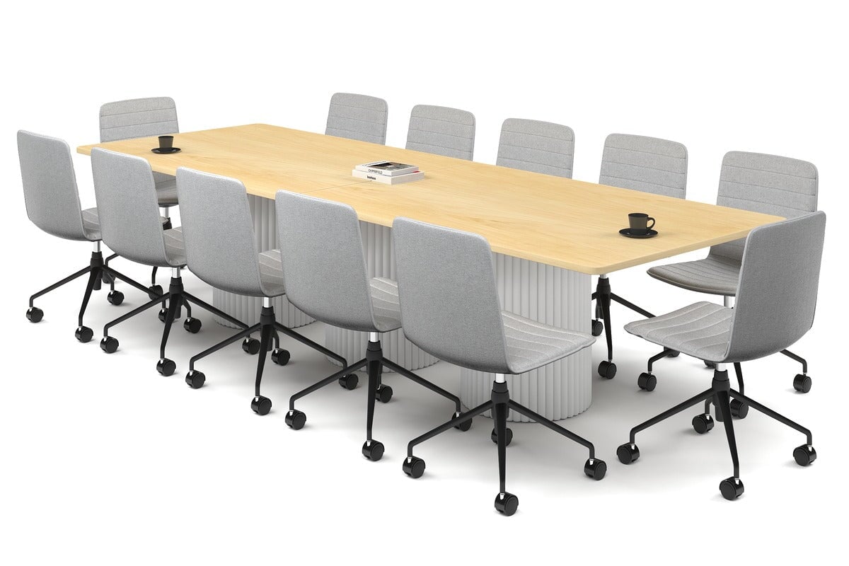 Baobab Circular Base Boardroom Rectangle Table - Rounded Corners [3200L x 1100W with Rounded Corners] Jasonl white leg maple 