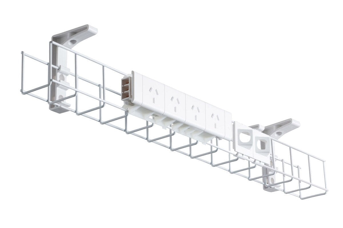 DPG Cable Management White Basket Single Metal+Tray Include 4 Power 2 Data [1250W x 105H] DPG none none 