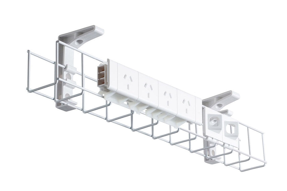 DPG Cable Management White Basket Single Metal+Tray Include 4 Power 2 Data [950W x 105H] DPG none none 