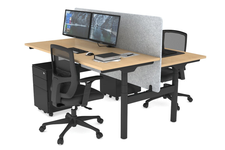 Flexi Premium Height Adjustable 2 Person H-Bench Workstation - Black Frame [1400L x 700W] Jasonl maple light grey echo panel (820H x 1400W) none