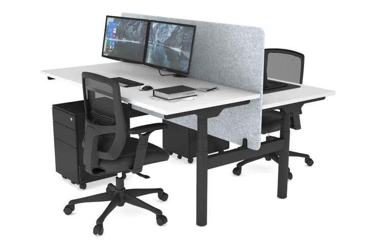 Flexi Premium Height Adjustable 2 Person H-Bench Workstation - Black Frame [1400L x 700W] Jasonl white light grey echo panel (820H x 1400W) none