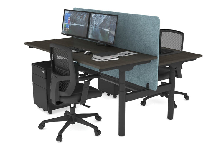 Flexi Premium Height Adjustable 2 Person H-Bench Workstation - Black Frame [1400L x 700W] Jasonl dark oak blue echo panel (820H x 1400W) black cable tray