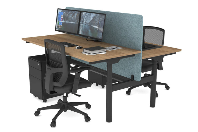 Flexi Premium Height Adjustable 2 Person H-Bench Workstation - Black Frame [1400L x 700W] Jasonl salvage oak blue echo panel (820H x 1400W) black cable tray