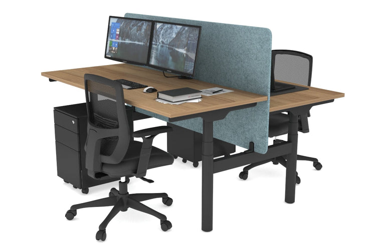 Flexi Premium Height Adjustable 2 Person H-Bench Workstation - Black Frame [1400L x 700W] Jasonl salvage oak blue echo panel (820H x 1400W) none