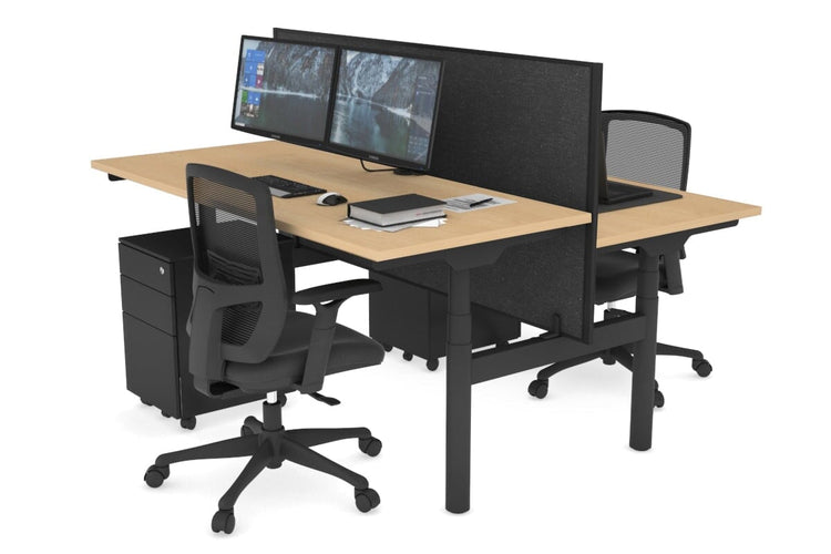 Flexi Premium Height Adjustable 2 Person H-Bench Workstation - Black Frame [1400L x 700W] Jasonl maple moody charcoal (820H x 1400W) none