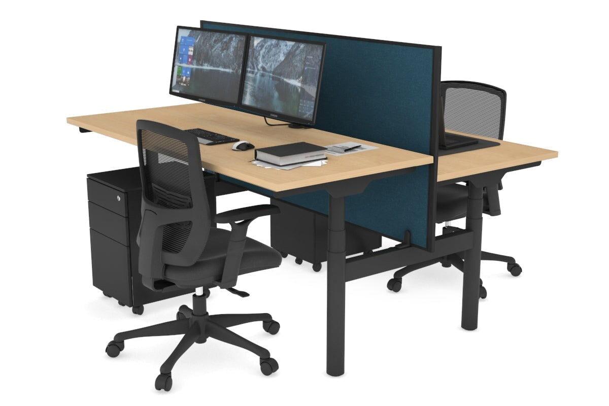 Flexi Premium Height Adjustable 2 Person H-Bench Workstation - Black Frame [1400L x 700W] Jasonl maple deep blue (820H x 1400W) none