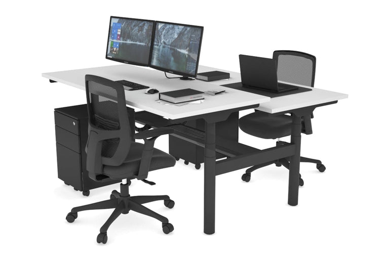 Flexi Premium Height Adjustable 2 Person H-Bench Workstation - Black Frame [1400L x 700W] Jasonl white none black cable tray