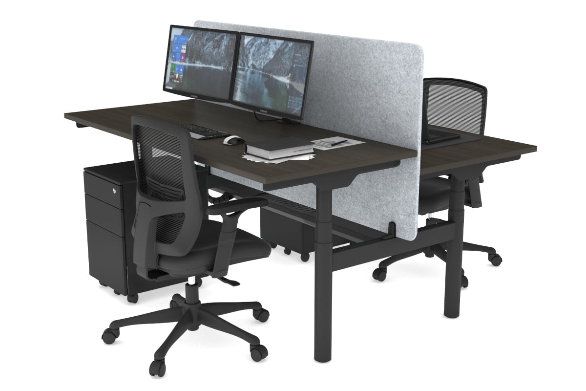 Flexi Premium Height Adjustable 2 Person H-Bench Workstation - Black Frame [1400L x 700W] Jasonl dark oak light grey echo panel (820H x 1400W) black cable tray