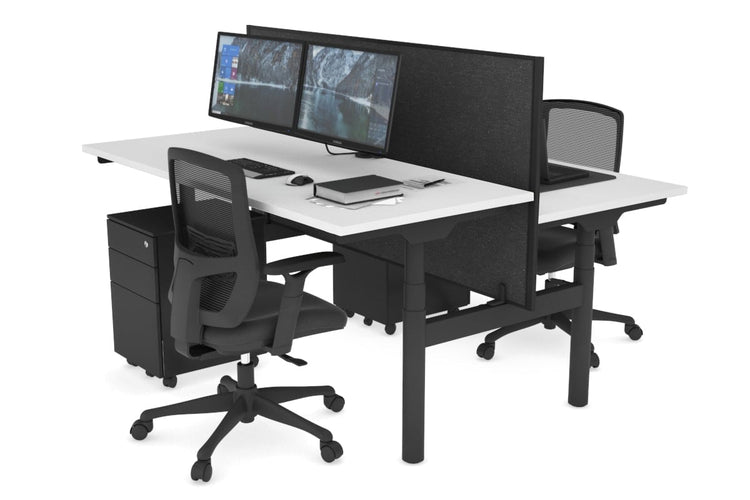 Flexi Premium Height Adjustable 2 Person H-Bench Workstation - Black Frame [1400L x 700W] Jasonl white moody charcoal (820H x 1400W) none