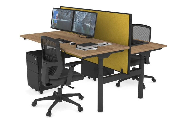 Flexi Premium Height Adjustable 2 Person H-Bench Workstation - Black Frame [1400L x 700W] Jasonl salvage oak mustard yellow (820H x 1400W) none