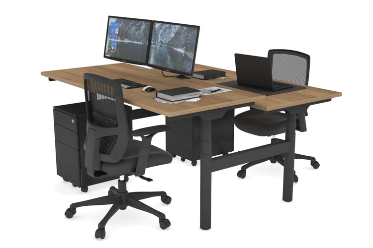 Flexi Premium Height Adjustable 2 Person H-Bench Workstation - Black Frame [1400L x 700W] Jasonl salvage oak none none