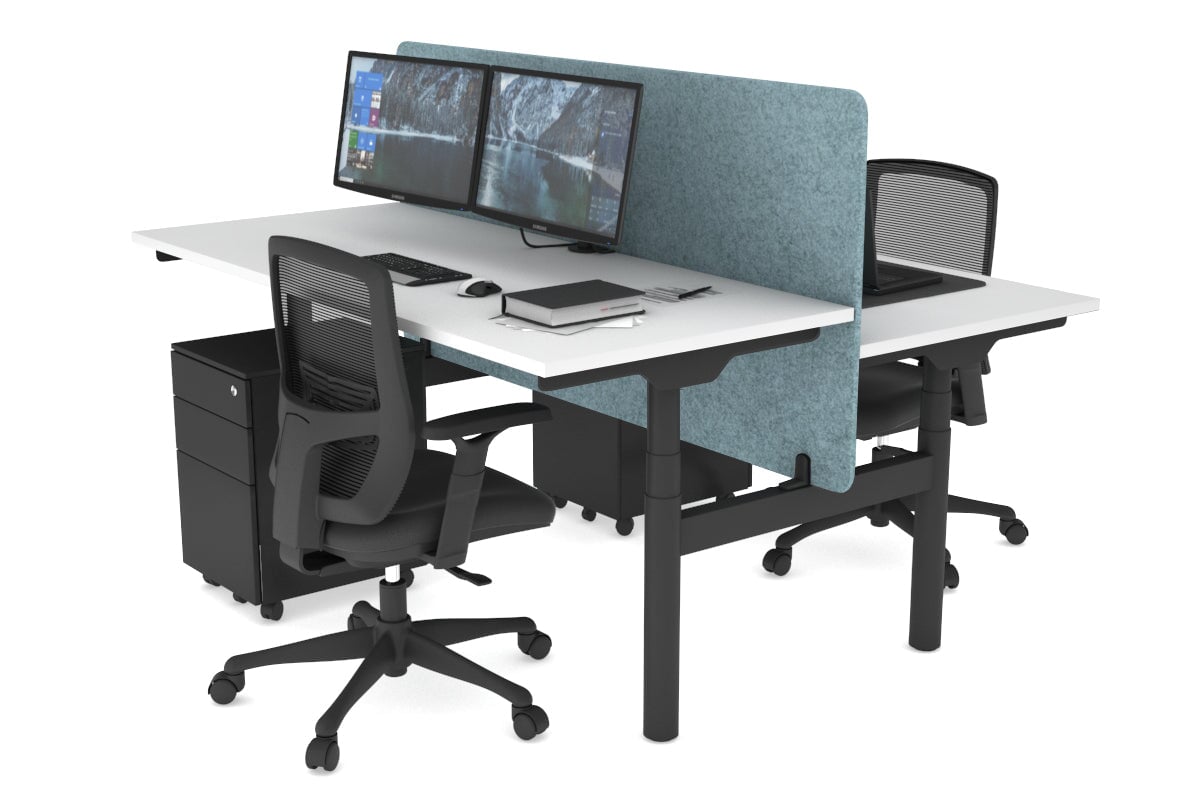 Flexi Premium Height Adjustable 2 Person H-Bench Workstation - Black Frame [1400L x 700W] Jasonl white blue echo panel (820H x 1400W) none