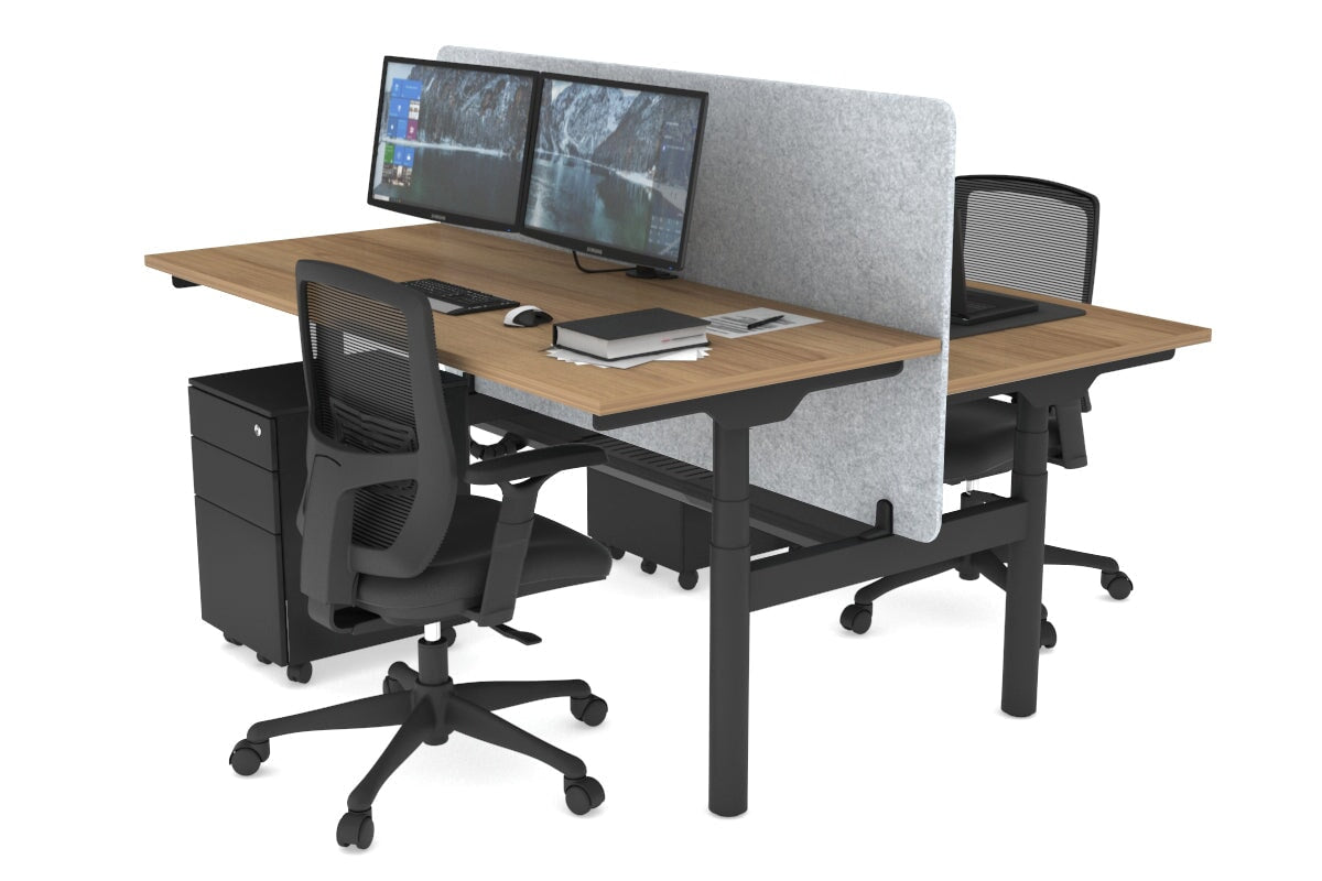 Flexi Premium Height Adjustable 2 Person H-Bench Workstation - Black Frame [1400L x 700W] Jasonl salvage oak light grey echo panel (820H x 1400W) black cable tray