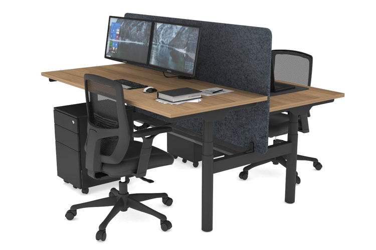 Flexi Premium Height Adjustable 2 Person H-Bench Workstation - Black Frame [1400L x 700W] Jasonl salvage oak dark grey echo panel (820H x 1400W) black cable tray