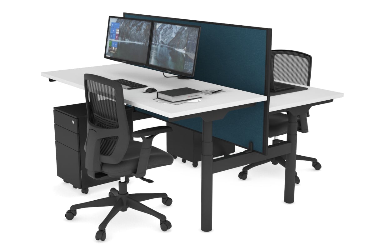 Flexi Premium Height Adjustable 2 Person H-Bench Workstation - Black Frame [1400L x 700W] Jasonl white deep blue (820H x 1400W) none