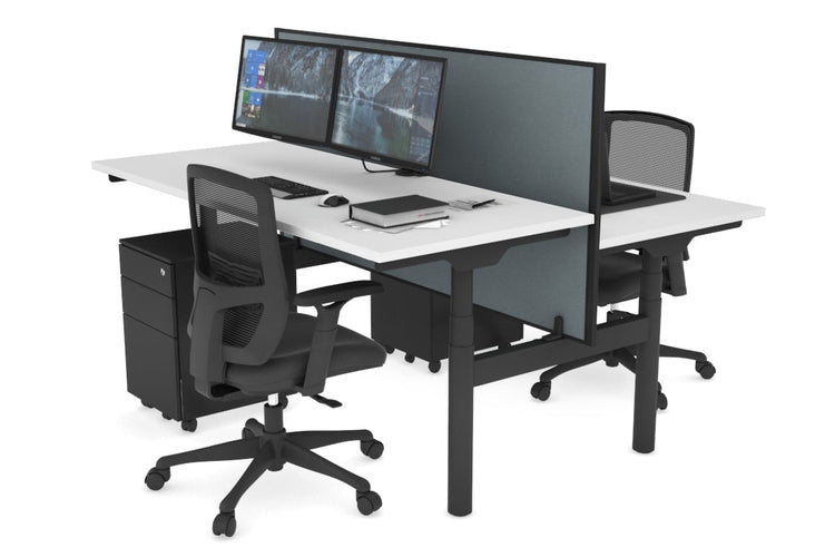 Flexi Premium Height Adjustable 2 Person H-Bench Workstation - Black Frame [1400L x 700W] Jasonl white cool grey (820H x 1400W) none