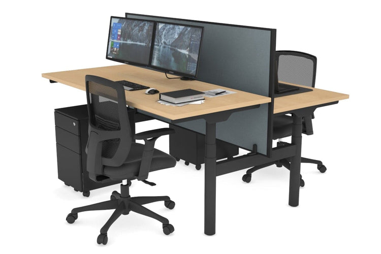 Flexi Premium Height Adjustable 2 Person H-Bench Workstation - Black Frame [1400L x 700W] Jasonl maple cool grey (820H x 1400W) none