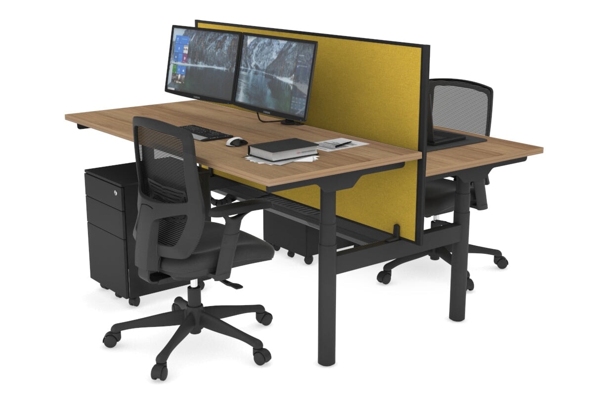 Flexi Premium Height Adjustable 2 Person H-Bench Workstation - Black Frame [1400L x 700W] Jasonl salvage oak mustard yellow (820H x 1400W) black cable tray