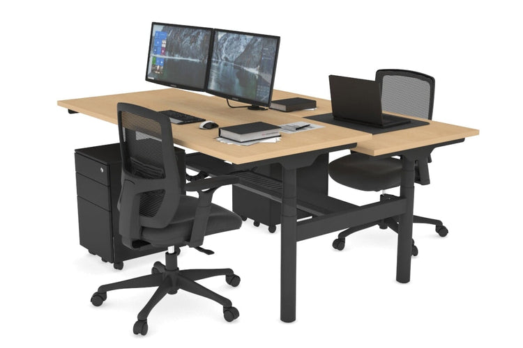 Flexi Premium Height Adjustable 2 Person H-Bench Workstation - Black Frame [1400L x 700W] Jasonl maple none black cable tray