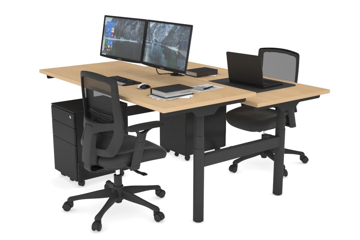 Flexi Premium Height Adjustable 2 Person H-Bench Workstation - Black Frame [1400L x 700W] Jasonl maple none none