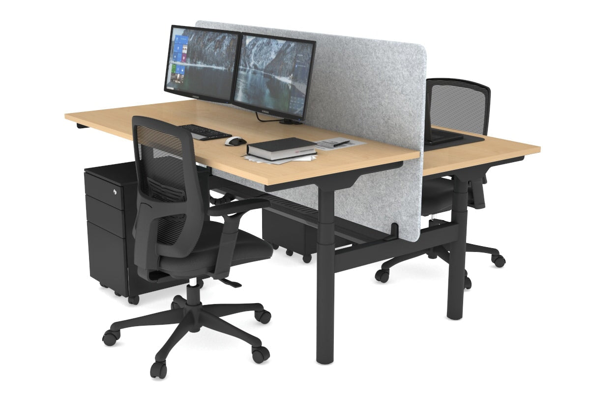 Flexi Premium Height Adjustable 2 Person H-Bench Workstation - Black Frame [1400L x 700W] Jasonl maple light grey echo panel (820H x 1400W) black cable tray