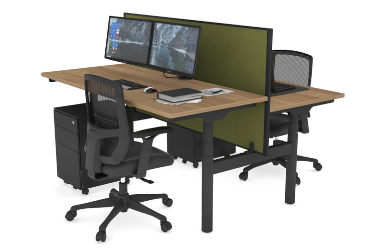 Flexi Premium Height Adjustable 2 Person H-Bench Workstation - Black Frame [1400L x 700W] Jasonl salvage oak green moss (820H x 1400W) none