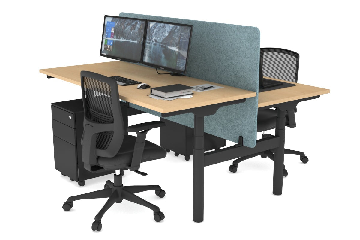 Flexi Premium Height Adjustable 2 Person H-Bench Workstation - Black Frame [1400L x 700W] Jasonl maple blue echo panel (820H x 1400W) none