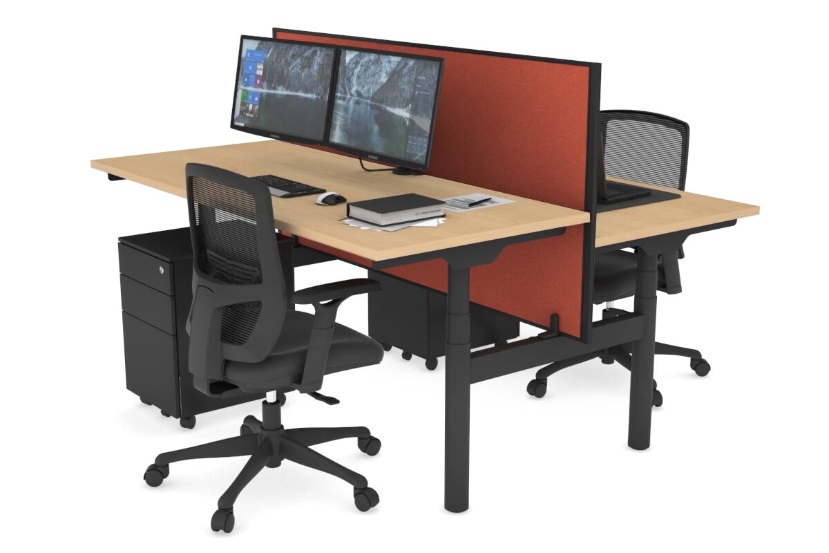 Flexi Premium Height Adjustable 2 Person H-Bench Workstation - Black Frame [1400L x 700W] Jasonl maple orange squash (820H x 1400W) none