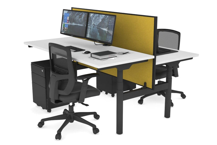 Flexi Premium Height Adjustable 2 Person H-Bench Workstation - Black Frame [1400L x 700W] Jasonl white mustard yellow (820H x 1400W) none