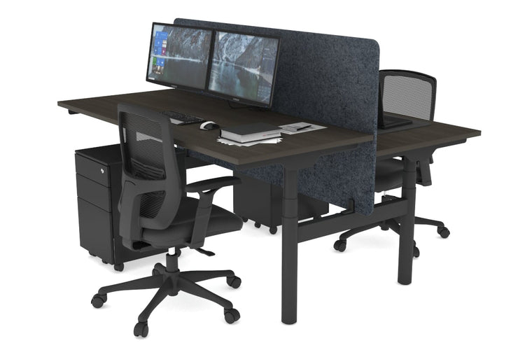 Flexi Premium Height Adjustable 2 Person H-Bench Workstation - Black Frame [1400L x 700W] Jasonl dark oak dark grey echo panel (820H x 1400W) none