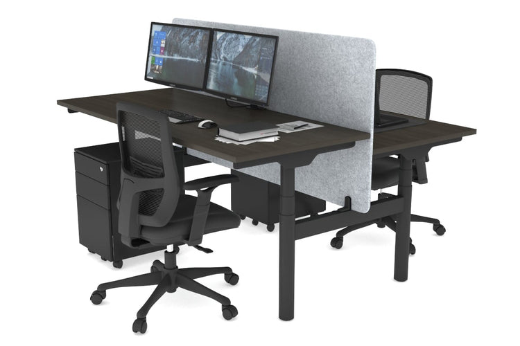 Flexi Premium Height Adjustable 2 Person H-Bench Workstation - Black Frame [1400L x 700W] Jasonl dark oak light grey echo panel (820H x 1400W) none