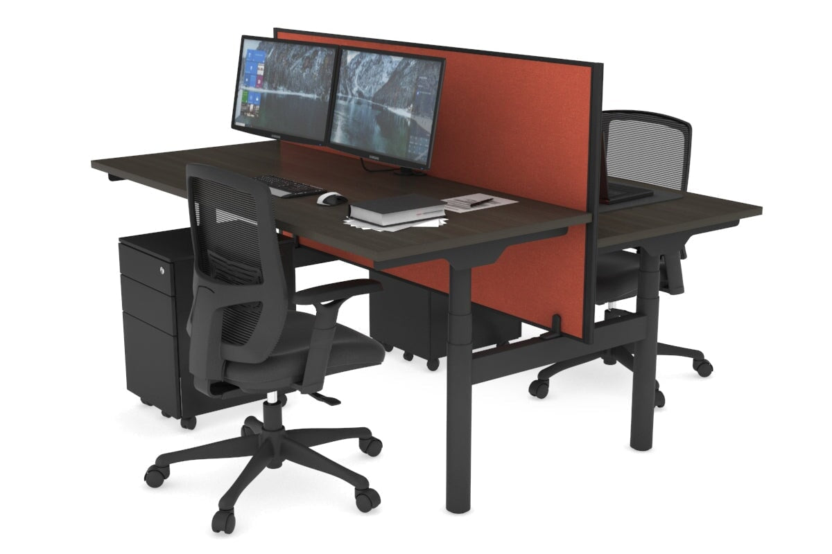 Flexi Premium Height Adjustable 2 Person H-Bench Workstation - Black Frame [1400L x 700W] Jasonl dark oak orange squash (820H x 1400W) none