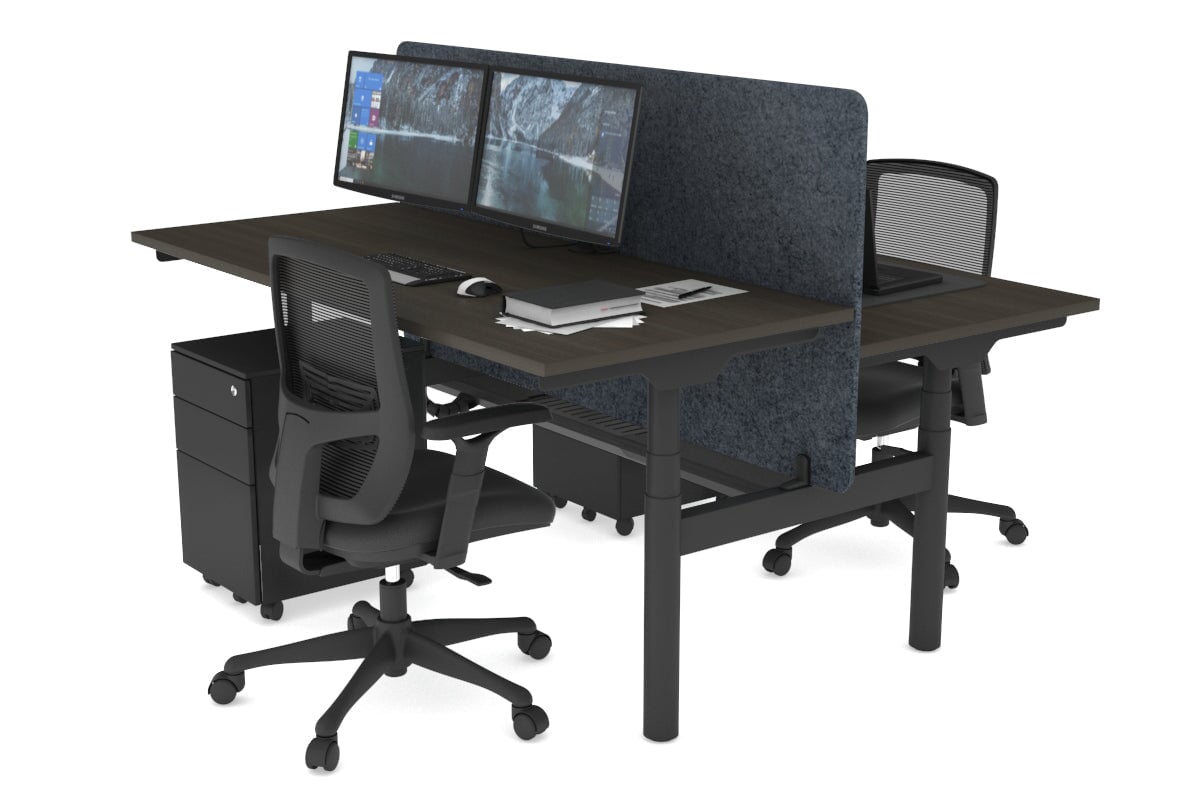 Flexi Premium Height Adjustable 2 Person H-Bench Workstation - Black Frame [1400L x 700W] Jasonl dark oak dark grey echo panel (820H x 1400W) black cable tray