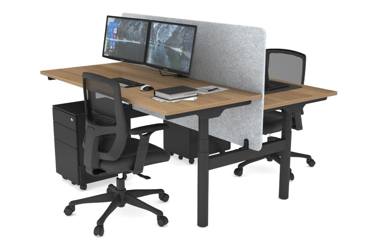 Flexi Premium Height Adjustable 2 Person H-Bench Workstation - Black Frame [1400L x 700W] Jasonl salvage oak light grey echo panel (820H x 1400W) none