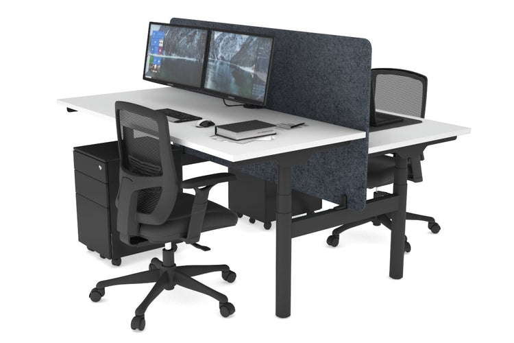 Flexi Premium Height Adjustable 2 Person H-Bench Workstation - Black Frame [1400L x 700W] Jasonl white dark grey echo panel (820H x 1400W) none