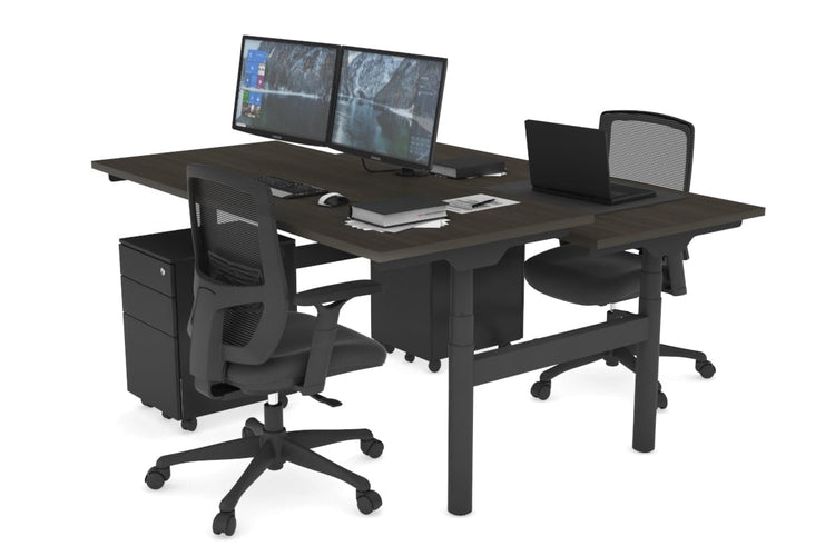 Flexi Premium Height Adjustable 2 Person H-Bench Workstation - Black Frame [1400L x 700W] Jasonl dark oak none none