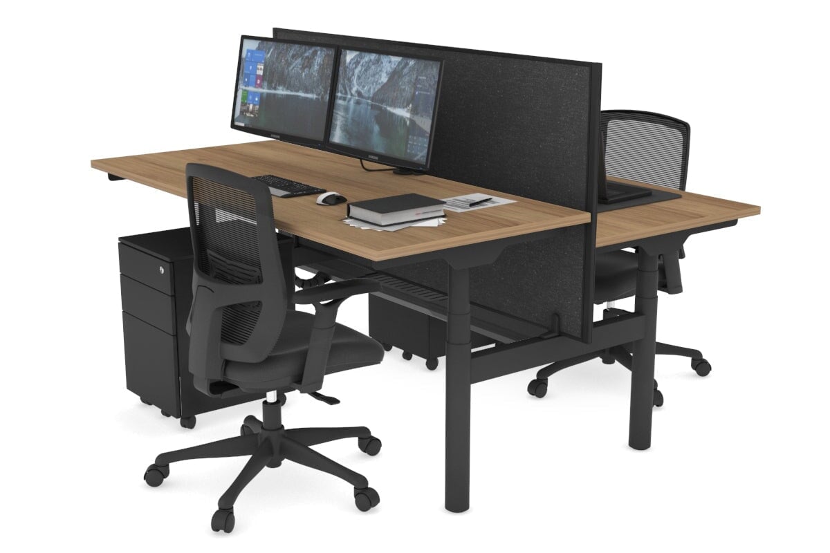 Flexi Premium Height Adjustable 2 Person H-Bench Workstation - Black Frame [1400L x 700W] Jasonl salvage oak moody charcoal (820H x 1400W) black cable tray