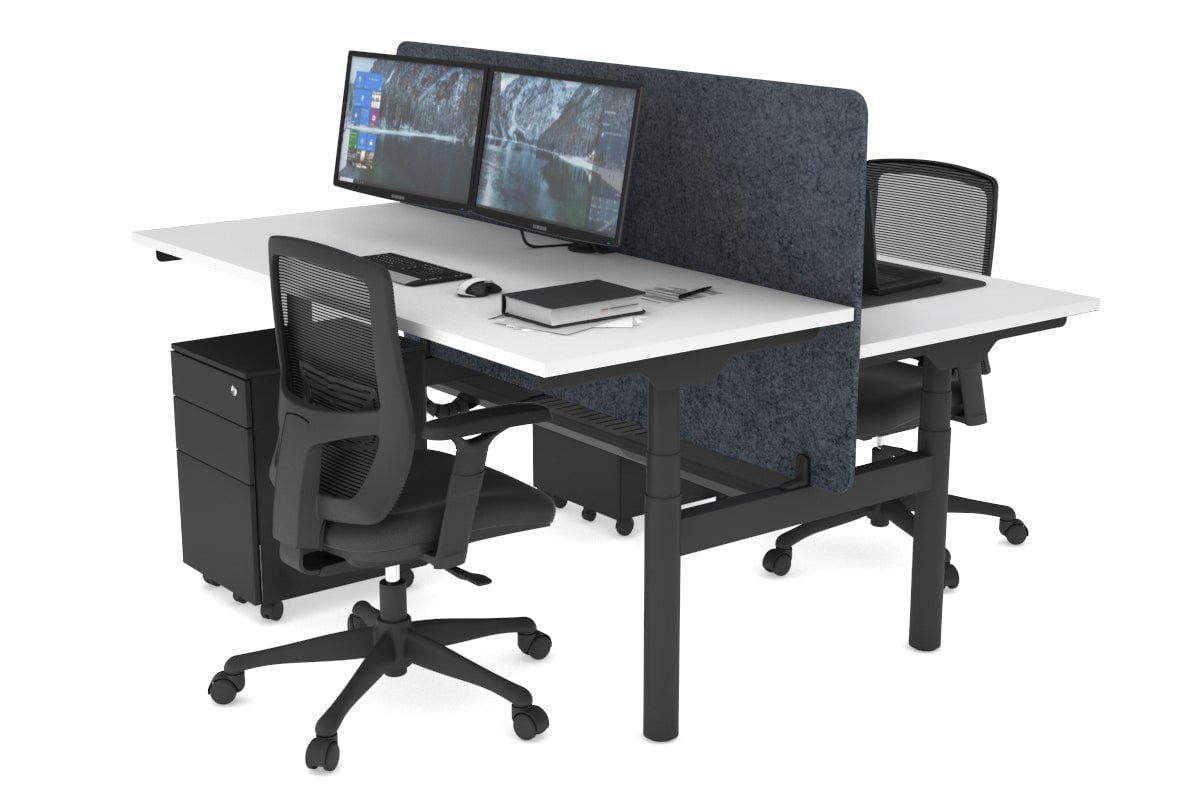 Flexi Premium Height Adjustable 2 Person H-Bench Workstation - Black Frame [1400L x 700W] Jasonl white dark grey echo panel (820H x 1400W) black cable tray