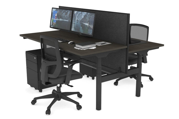 Flexi Premium Height Adjustable 2 Person H-Bench Workstation - Black Frame [1400L x 700W] Jasonl dark oak moody charcoal (820H x 1400W) black cable tray