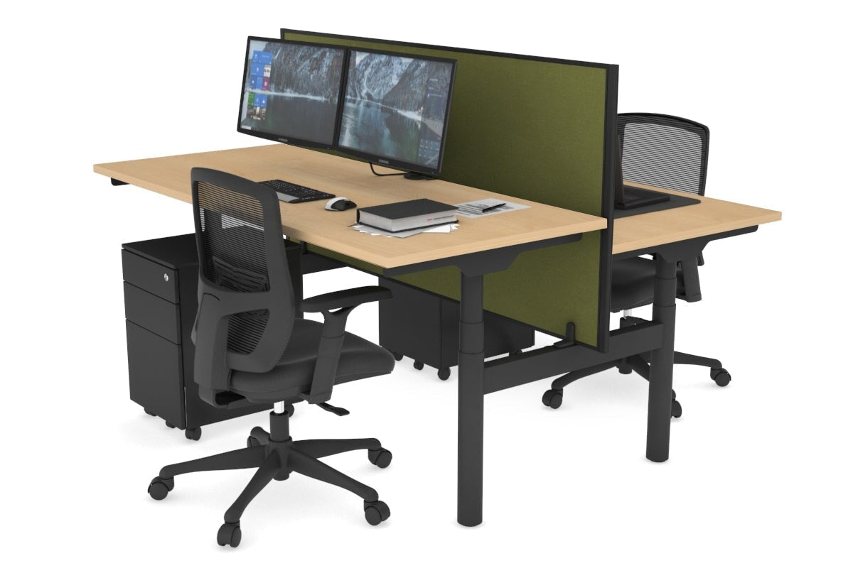 Flexi Premium Height Adjustable 2 Person H-Bench Workstation - Black Frame [1400L x 700W] Jasonl maple green moss (820H x 1400W) none