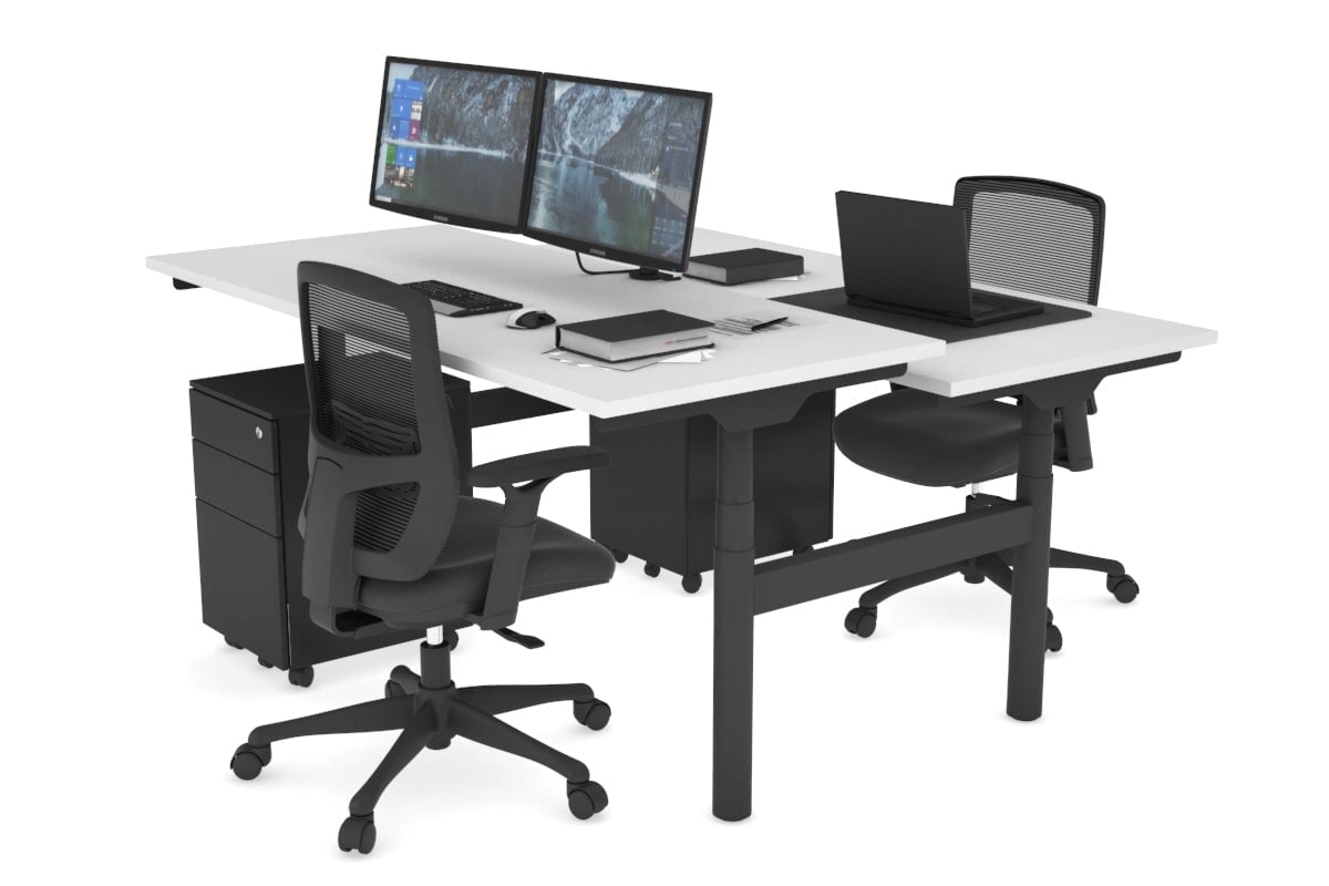 Flexi Premium Height Adjustable 2 Person H-Bench Workstation - Black Frame [1400L x 700W] Jasonl white none none