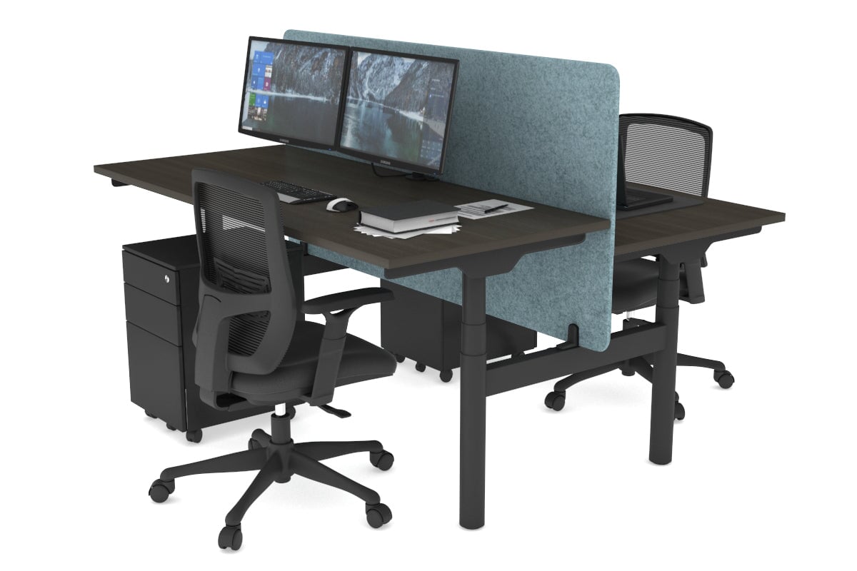 Flexi Premium Height Adjustable 2 Person H-Bench Workstation - Black Frame [1400L x 700W] Jasonl dark oak blue echo panel (820H x 1400W) none