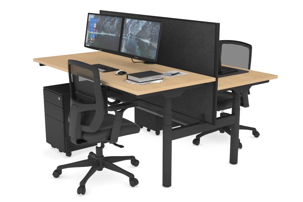 Flexi Premium Height Adjustable 2 Person H-Bench Workstation - Black Frame [1400L x 700W] Jasonl maple moody charcoal (820H x 1400W) black cable tray