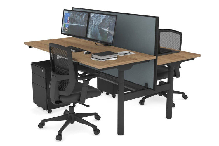 Flexi Premium Height Adjustable 2 Person H-Bench Workstation - Black Frame [1400L x 700W] Jasonl salvage oak cool grey (820H x 1400W) black cable tray