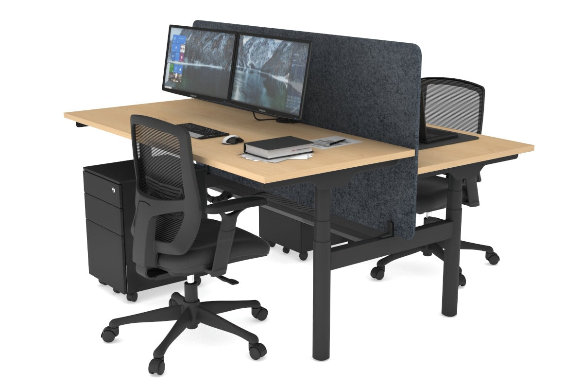 Flexi Premium Height Adjustable 2 Person H-Bench Workstation - Black Frame [1400L x 700W] Jasonl maple dark grey echo panel (820H x 1400W) black cable tray