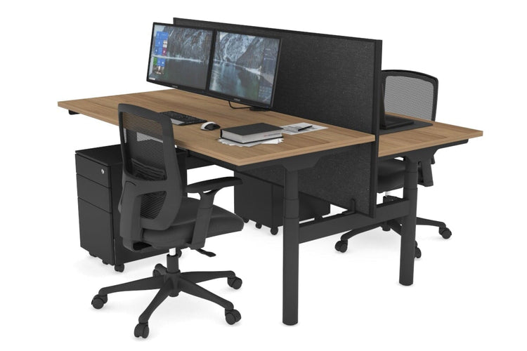 Flexi Premium Height Adjustable 2 Person H-Bench Workstation - Black Frame [1400L x 700W] Jasonl salvage oak moody charcoal (820H x 1400W) none