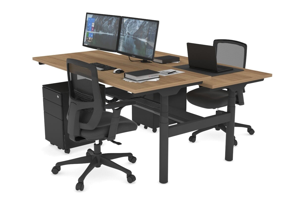 Flexi Premium Height Adjustable 2 Person H-Bench Workstation - Black Frame [1400L x 700W] Jasonl salvage oak none black cable tray