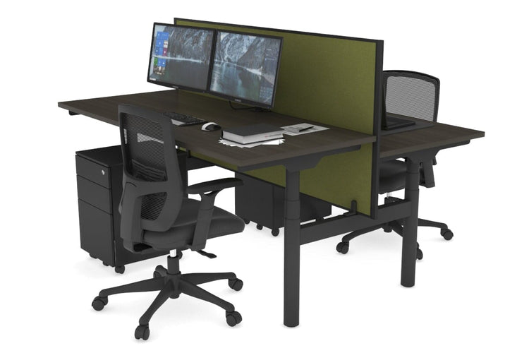 Flexi Premium Height Adjustable 2 Person H-Bench Workstation - Black Frame [1400L x 700W] Jasonl dark oak green moss (820H x 1400W) none